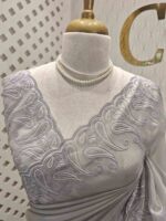 Tissue organza with mango shaped pearl embroidery design on border - Image 12
