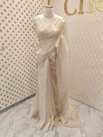 Tissue organza with mango shaped pearl embroidery design on border - Image 16