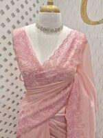 Tissue organza with mango shaped pearl embroidery design on border - Image 17