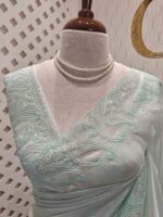 Tissue organza with mango shaped pearl embroidery design on border - Image 21