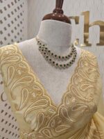 Tissue organza with mango shaped pearl embroidery design on border - Image 3