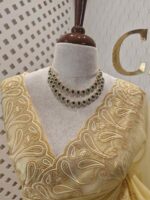 Tissue organza with mango shaped pearl embroidery design on border - Image 2
