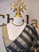 Tissue saree with vertical thick stripes pattern - Image 8