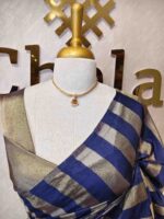 Tissue saree with vertical thick stripes pattern - Image 2
