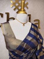 Tissue saree with vertical thick stripes pattern - Image 3