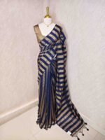 Tissue saree with vertical thick stripes pattern - Image 4