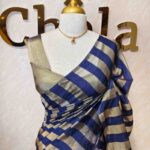 Tissue saree with vertical thick stripes pattern