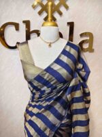 Tissue saree with vertical thick stripes pattern