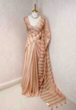 Tissue saree with vertical thick stripes pattern - Image 16