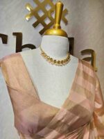 Tissue saree with vertical thick stripes pattern - Image 15