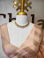 Tissue saree with vertical thick stripes pattern - Image 14
