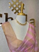 Tissue saree with vertical thick stripes pattern - Image 18