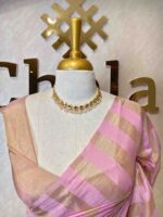 Tissue saree with vertical thick stripes pattern - Image 17