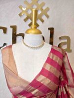 Tissue saree with vertical thick stripes pattern - Image 20
