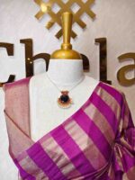 Tissue saree with vertical thick stripes pattern - Image 23