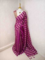 Tissue saree with vertical thick stripes pattern - Image 25