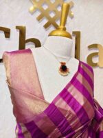 Tissue saree with vertical thick stripes pattern - Image 24
