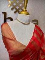 Tissue saree with vertical thick stripes pattern - Image 27