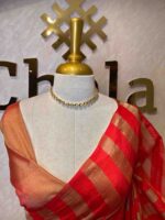 Tissue saree with vertical thick stripes pattern - Image 26