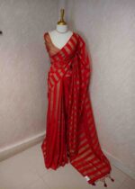 Tissue saree with vertical thick stripes pattern - Image 28
