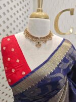 Viscose with floral,leafy jaal design and contrast blouse - Image 5