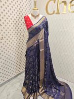 Viscose with floral,leafy jaal design and contrast blouse - Image 7