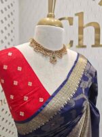 Viscose with floral,leafy jaal design and contrast blouse - Image 6