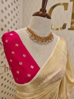 Viscose with floral,leafy jaal design and contrast blouse - Image 9