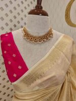 Viscose with floral,leafy jaal design and contrast blouse - Image 8