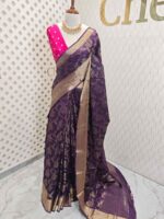 Viscose with floral,leafy jaal design and contrast blouse - Image 13