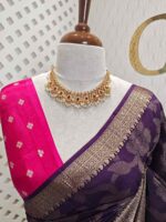 Viscose with floral,leafy jaal design and contrast blouse - Image 11
