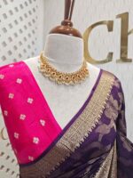 Viscose with floral,leafy jaal design and contrast blouse - Image 12