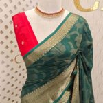 Viscose with floral,leafy jaal design and contrast blouse