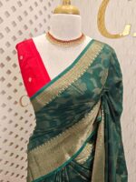 Viscose with floral,leafy jaal design and contrast blouse