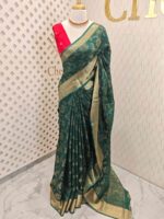 Viscose with floral,leafy jaal design and contrast blouse - Image 3