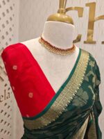 Viscose with floral,leafy jaal design and contrast blouse - Image 4
