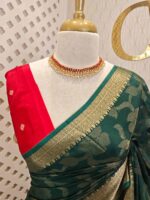 Viscose with floral,leafy jaal design and contrast blouse - Image 2