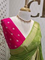 Viscose with floral,leafy jaal design and contrast blouse - Image 21
