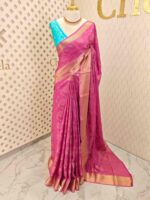Viscose with floral,leafy jaal design and contrast blouse - Image 16
