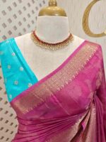 Viscose with floral,leafy jaal design and contrast blouse - Image 14