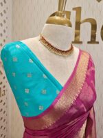 Viscose with floral,leafy jaal design and contrast blouse - Image 15