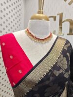 Viscose with floral,leafy jaal design and contrast blouse - Image 27