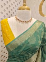 Viscose with floral,leafy jaal design and contrast blouse - Image 32