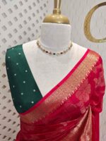 Viscose with floral,leafy jaal design and contrast blouse - Image 38