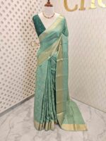 Viscose with floral,leafy jaal design and contrast blouse - Image 37