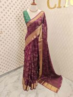 Viscose with floral,leafy jaal design and contrast blouse - Image 43