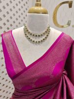 Soft katan with all-over intricate semicircle pattern and scalloped floral woven design - Image 17