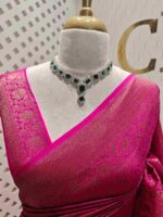 Soft katan with floral, veiny designs and zigzag pattern on border - Image 5