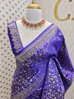 Banarasi with floral jaal design and floral plant pattern on border - Image 4