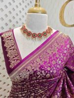 Banarasi with floral jaal design and floral plant pattern on border - Image 17